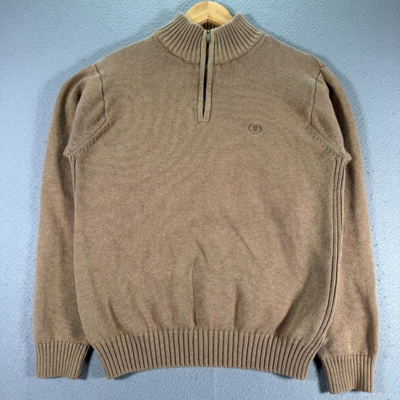 Izod Turtleneck Knit Sweater Men Large Brown Comfort Quarter Zip Comfort Grandpa - Picture 1 of 13